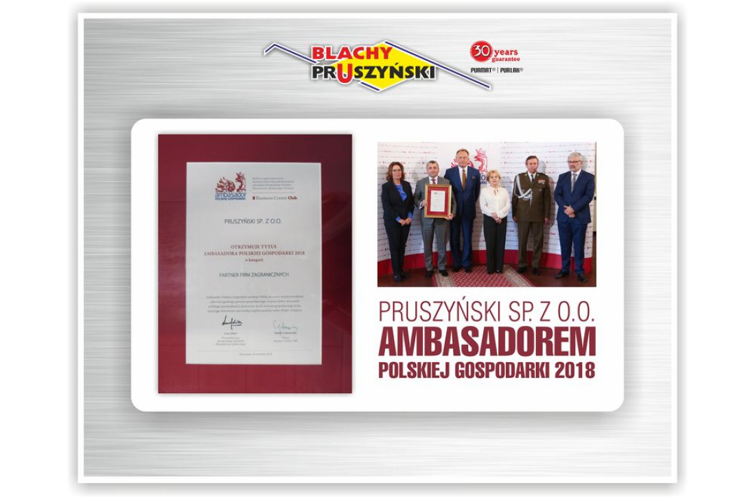 Pruszyński sp. z o.o. Ambasadorem Polskiej Gospodarki 2018